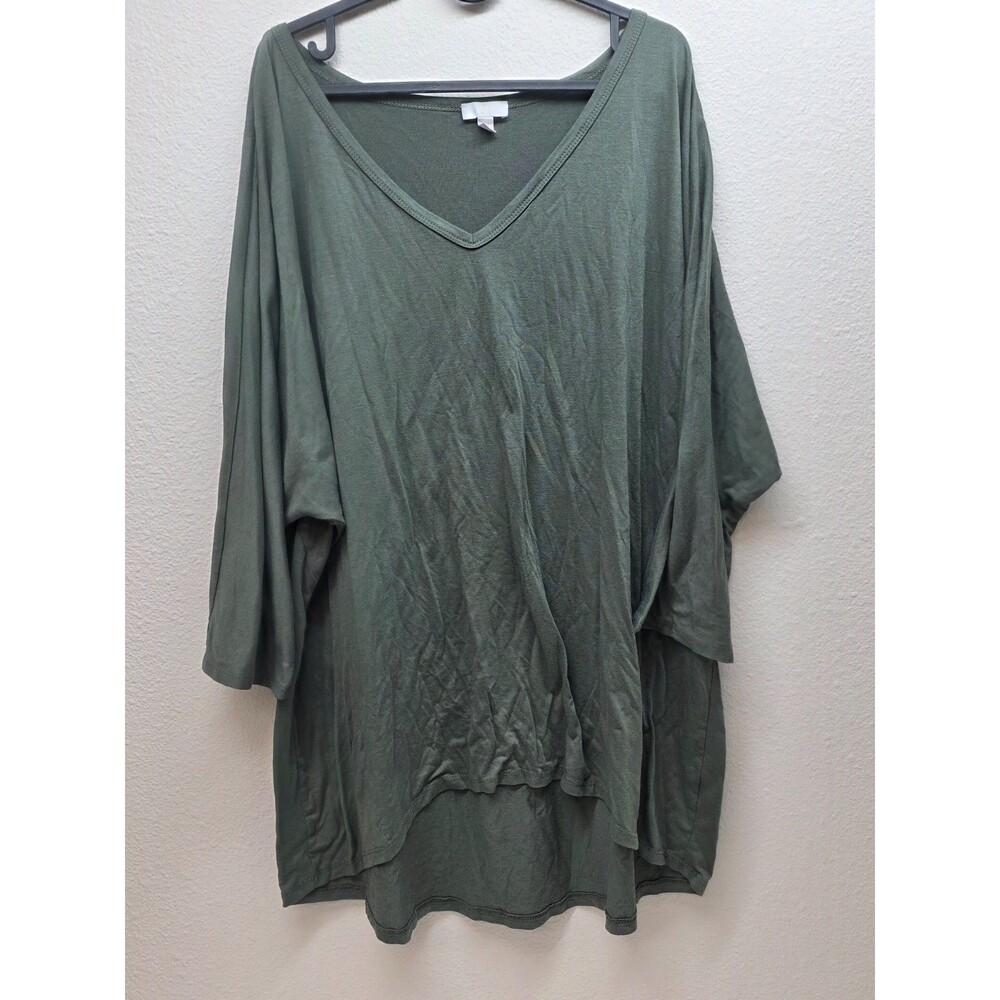 Catherines Women's Green V-Neck Long Sleeve Top Plus Size Relaxed Fit Casual